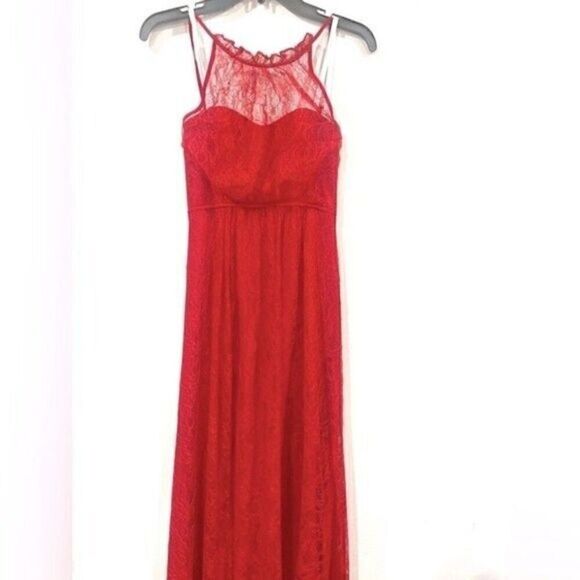 Allover Lace A-Line women long Dress F19635 color apple, red, XS - Picture 16 of 16